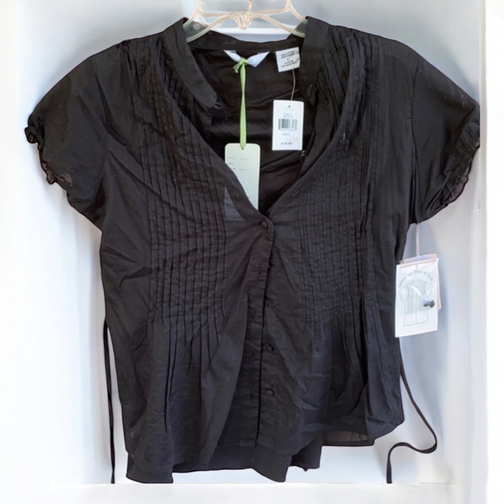 NWT Quizz Black Cotton Pintuck Button Blouse & Tank 2 Piece Set Size Large